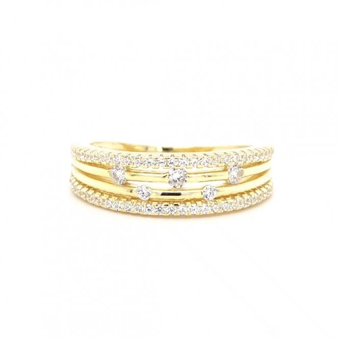 Faith Yellow Gold Sterling Silver  CZ Edge 4 Strand CZ Ring