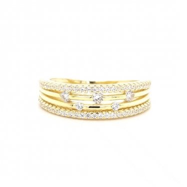 Faith Yellow Gold Sterling Silver CZ Edge 4 Strand CZ Ring