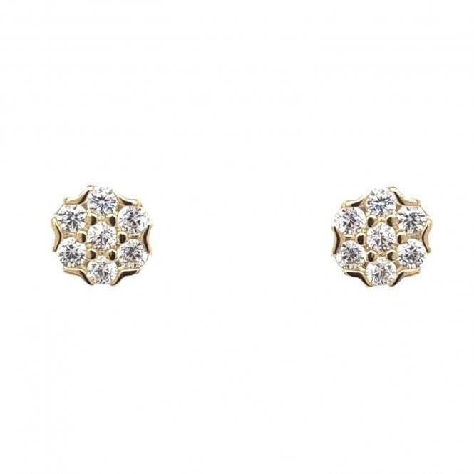 Faith Yellow Gold Sterling Silver  CZ Flower Cluster Stud Earrings 0.6 x 0.6cm 
