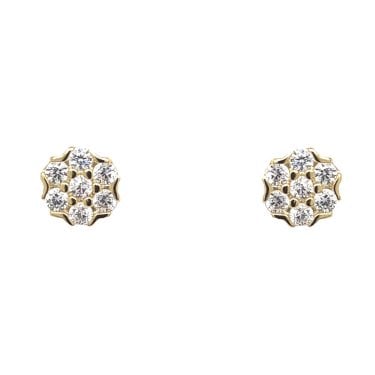 Faith Yellow Gold Sterling Silver CZ Flower Cluster Stud Earrings 0.6 x 0.6cm 