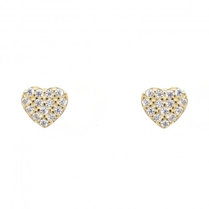 Faith Yellow Gold Sterling Silver  CZ Heart Cluster Stud Earrings 0.5 x 0.5cm 
