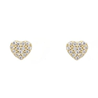 Faith Yellow Gold Sterling Silver CZ Heart Cluster Stud Earrings 0.5 x 0.5cm 