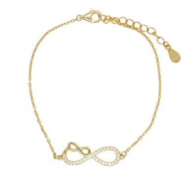 Faith Yellow Gold Sterling Silver CZ Infinity with Smaller Plain Infinity Bracelet 2.2 x 0.9cm, 16.5-20cm