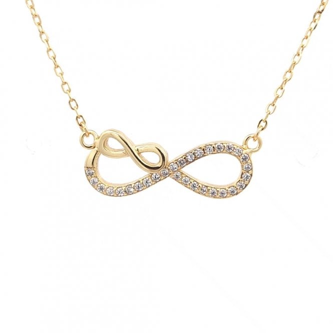 Faith Yellow Gold Sterling Silver  CZ Infinity with Smaller Plain Infinity Necklace 2.2 x 0.9cm, 16-18