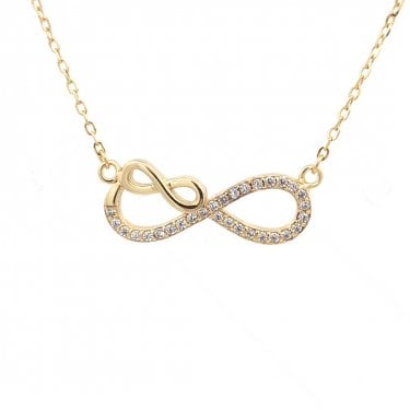 Faith Yellow Gold Sterling Silver CZ Infinity with Smaller Plain Infinity Necklace 2.2 x 0.9cm, 16-18"