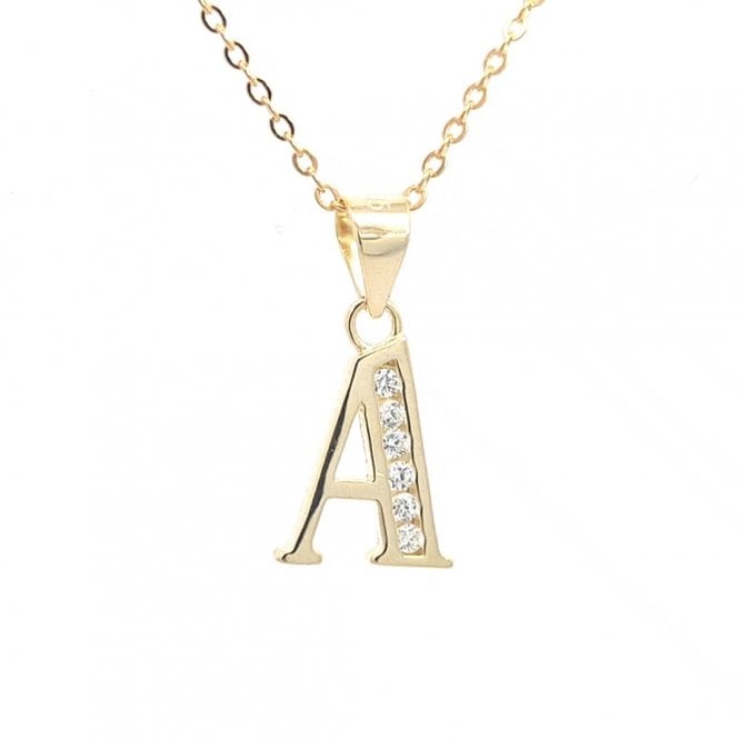 Faith Yellow Gold Sterling Silver  CZ Initial A Necklace 0.9 x 1.2cm, 16-18