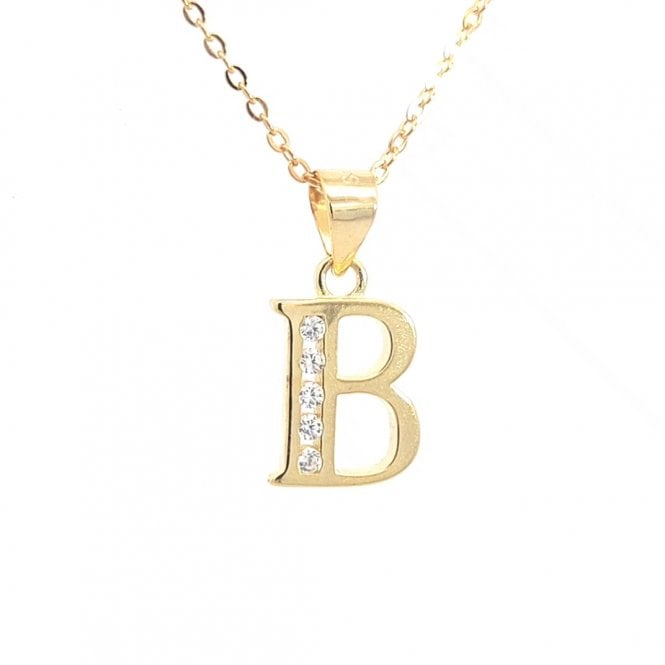 Faith Yellow Gold Sterling Silver  CZ Initial B Necklace 0.9 x 1.1cm, 16-18