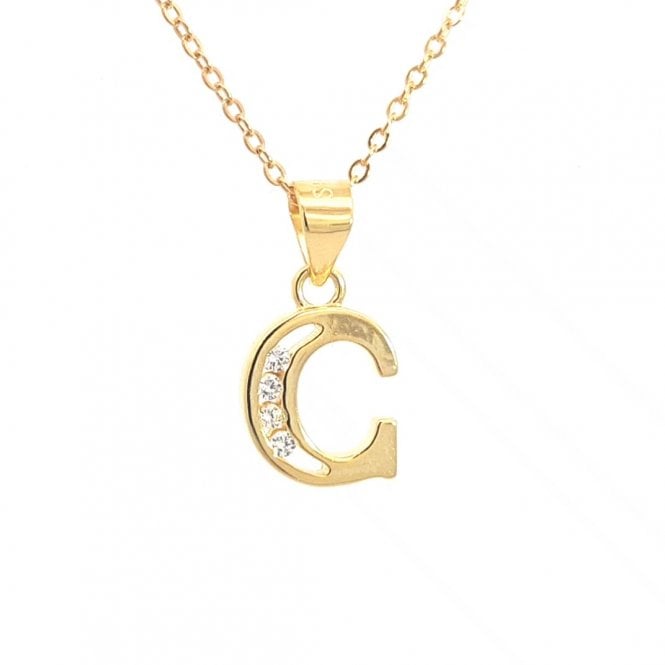Faith Yellow Gold Sterling Silver  CZ Initial C Necklace 0.9 x 1cm, 16-18