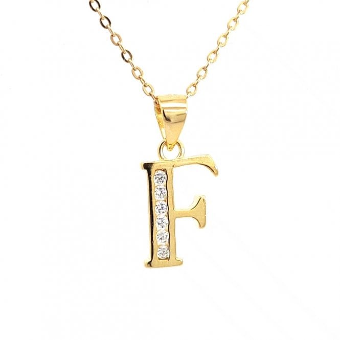 Faith Yellow Gold Sterling Silver  CZ Initial F Necklace 0.9 x 1.2cm, 16-18