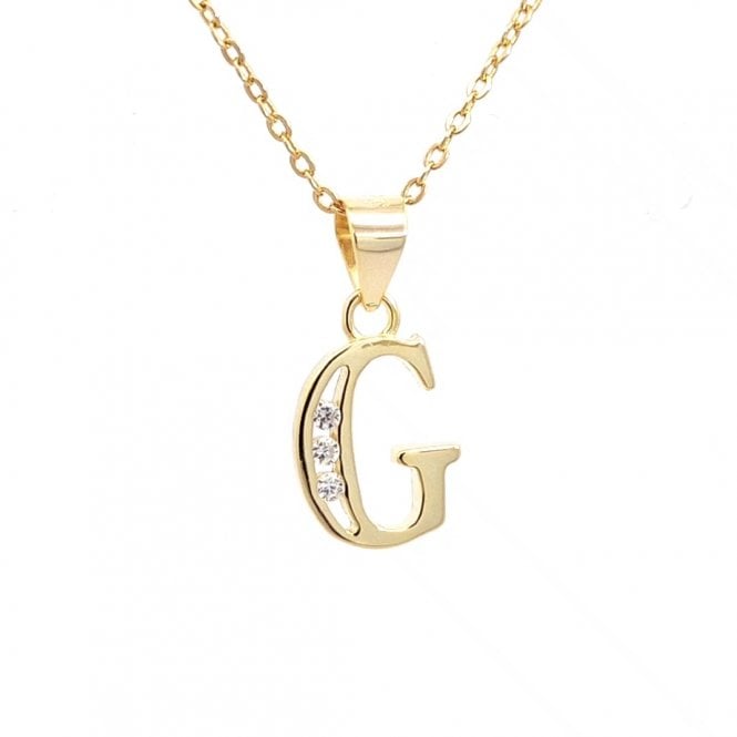 Faith Yellow Gold Sterling Silver  CZ Initial G Necklace 0.9 x 1.1cm, 16-18