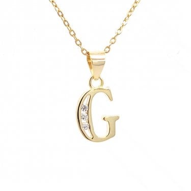 Faith Yellow Gold Sterling Silver CZ Initial G Necklace 0.9 x 1.1cm, 16-18"