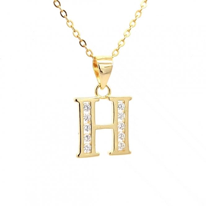 Faith Yellow Gold Sterling Silver  CZ Initial H Necklace 1.1 x 1.1cm, 16-18