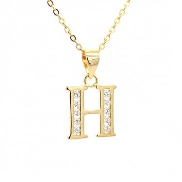 Faith Yellow Gold Sterling Silver CZ Initial H Necklace 1.1 x 1.1cm, 16-18"