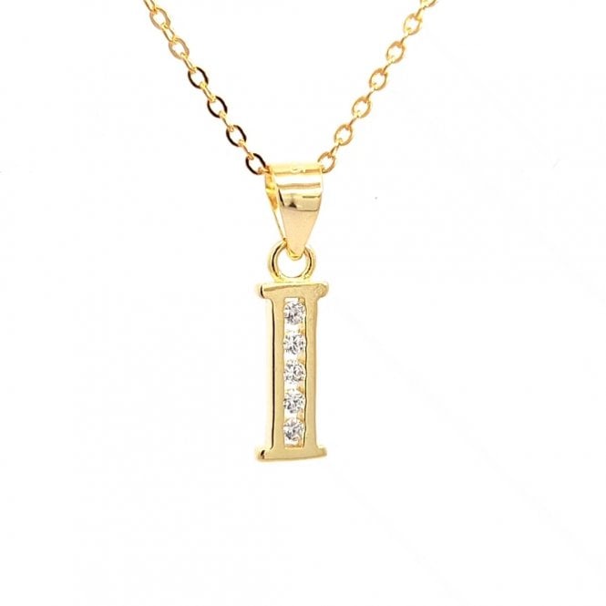 Faith Yellow Gold Sterling Silver  CZ Initial I Necklace 0.5 x 1.2cm, 16-18