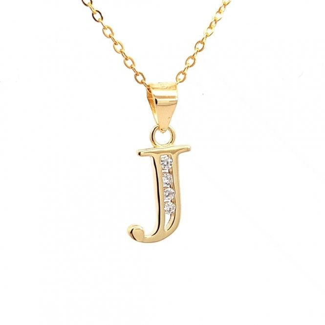 Faith Yellow Gold Sterling Silver  CZ Initial J Necklace 0.9 x 1.1cm, 16-18