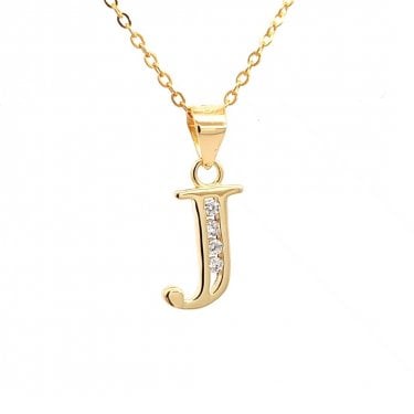 Faith Yellow Gold Sterling Silver CZ Initial J Necklace 0.9 x 1.1cm, 16-18"