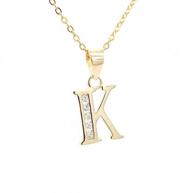 Faith Yellow Gold Sterling Silver  CZ Initial K Necklace 0.9 x 1.1cm, 16-18