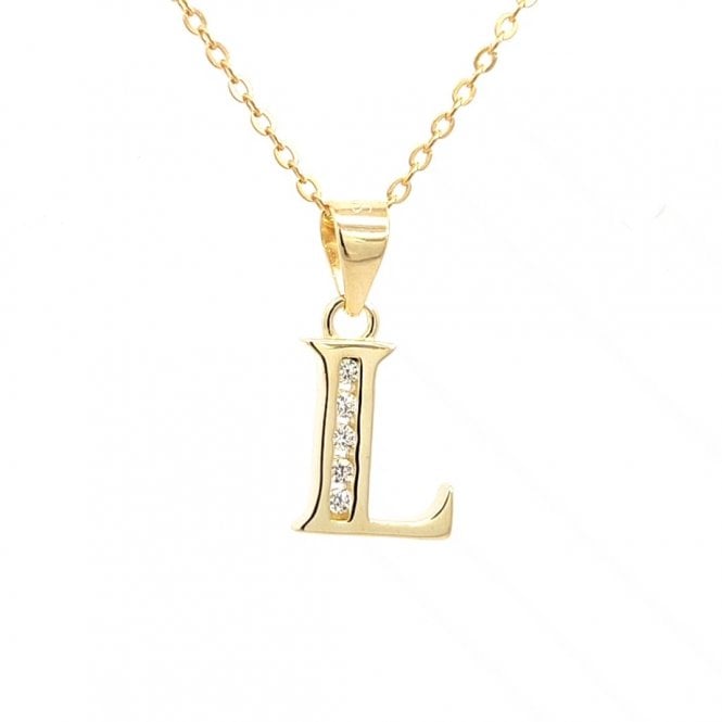Faith Yellow Gold Sterling Silver  CZ Initial L Necklace 0.9 x 1.1cm, 16-18