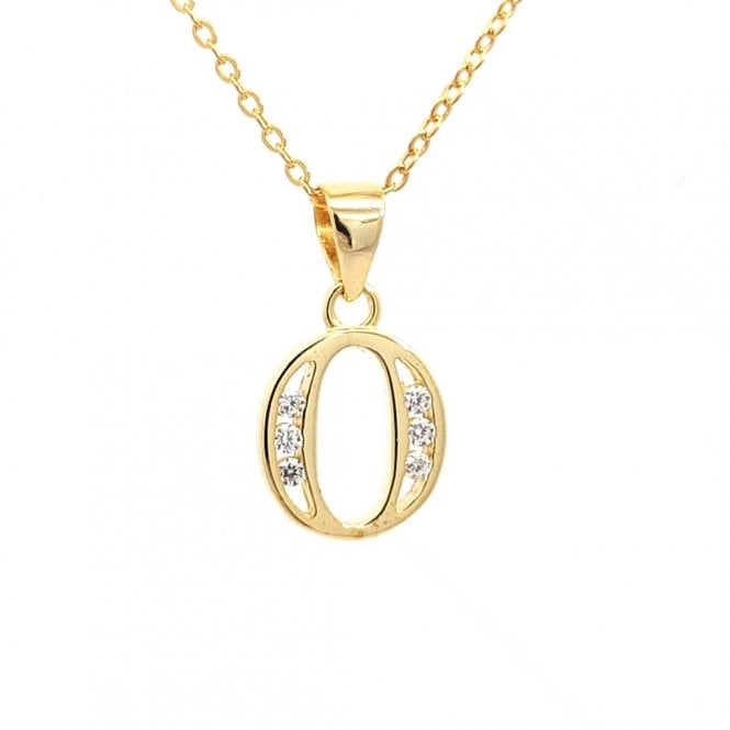 Faith Yellow Gold Sterling Silver  CZ Initial O Necklace 1 x 1.1cm, 16-18