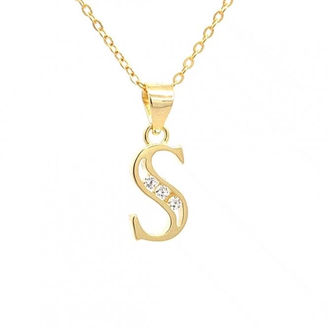 Faith Yellow Gold Sterling Silver  CZ Initial S Necklace 0.7 x 1.1cm, 16-18