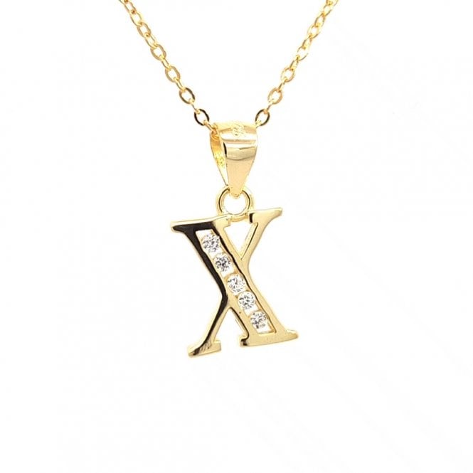 Faith Yellow Gold Sterling Silver  CZ Initial X Necklace 0.9 x 1.1cm, 16-18