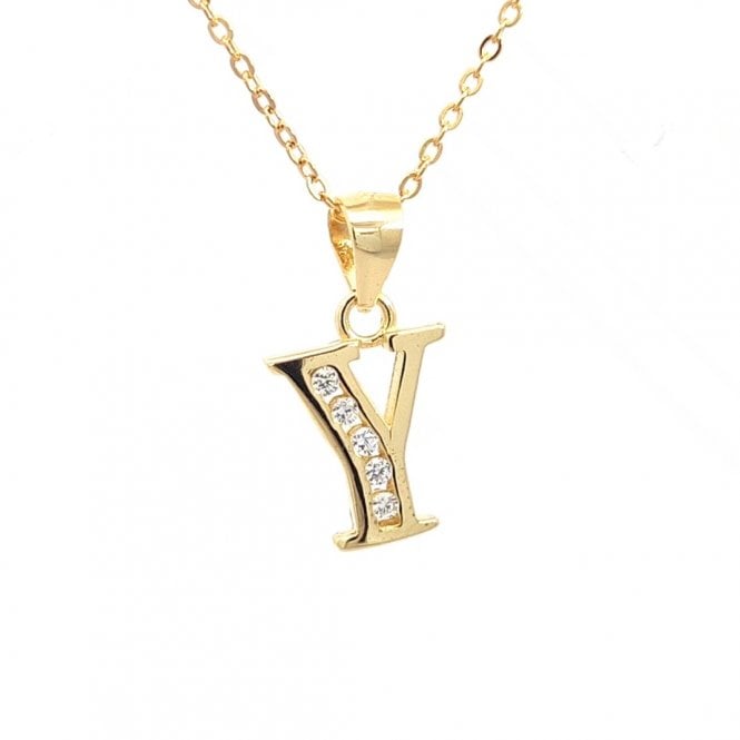 Faith Yellow Gold Sterling Silver  CZ Initial Y Necklace 1 x 1.1cm, 16-18