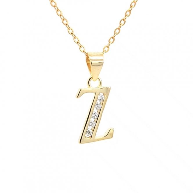 Faith Yellow Gold Sterling Silver  CZ Initial Z Necklace 0.8 x 1.1cm, 16-18