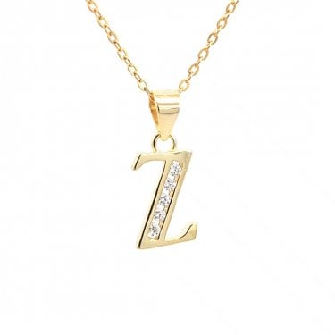 Faith Yellow Gold Sterling Silver CZ Initial Z Necklace 0.8 x 1.1cm, 16-18"