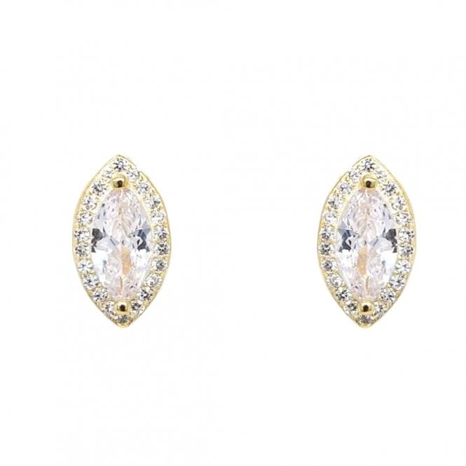 Faith Yellow Gold Sterling Silver  CZ Marquise Halo Stud Earrings 0.7 x 1.2cm