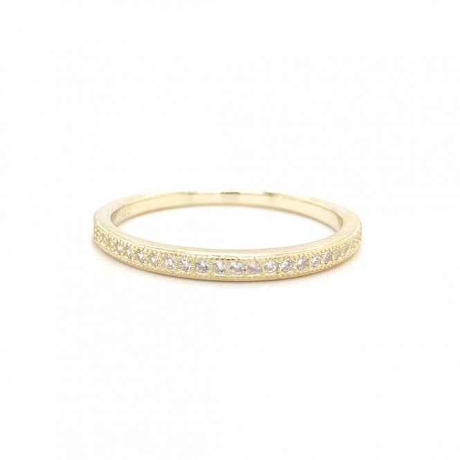 Faith Yellow Gold Sterling Silver  CZ Micro Set Half Eternity Style Ring 