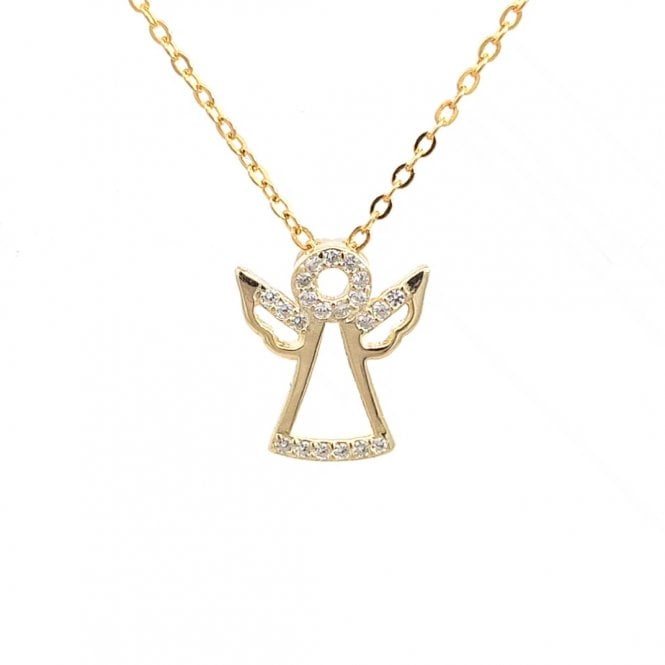 Faith Yellow Gold Sterling Silver  CZ Open Angel Necklace 1.1 x 1.2cm, 16-18