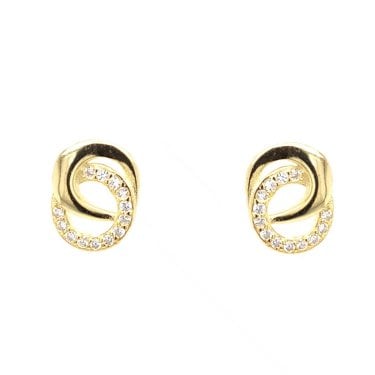 Faith Yellow Gold Sterling Silver CZ Open Circle with Entwined Plain U Shape Drop Stud Earrings 0.7 x 0.9cm 