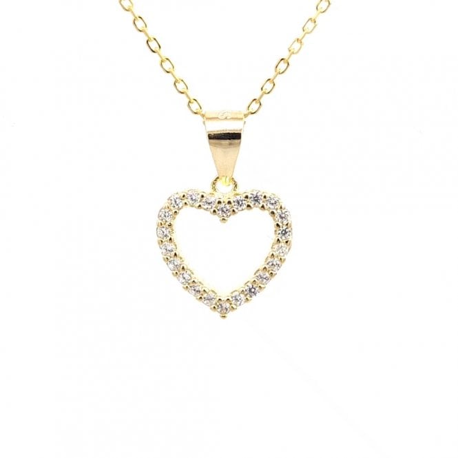 Faith Yellow Gold Sterling Silver  CZ Open Heart Necklace 1.1 x 1.1cm, 16-18