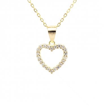 Faith Yellow Gold Sterling Silver CZ Open Heart Necklace 1.1 x 1.1cm, 16-18"