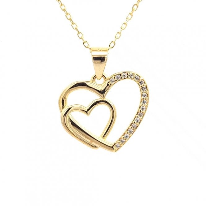 Faith Yellow Gold Sterling Silver  CZ Open Heart with Heart Inside 1.7 x 1.5cm, 16-18