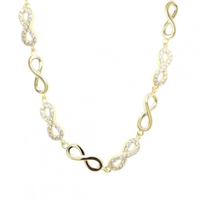 Faith Yellow Gold Sterling Silver  CZ & Plain Alternate Infinity Necklace 0.5 x 1.2cm, 16-18