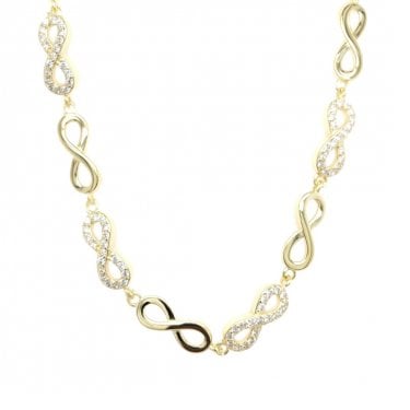 Faith Yellow Gold Sterling Silver CZ & Plain Alternate Infinity Necklace 0.5 x 1.2cm, 16-18"