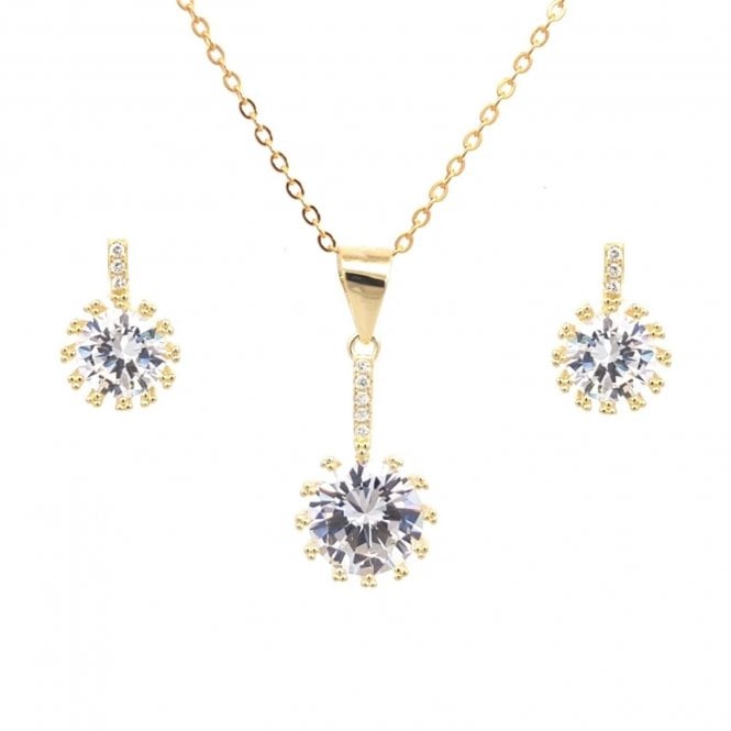 Faith Yellow Gold Sterling Silver  CZ Round Drop Necklace & Earrings Set 0.8 x 1.2, 1 x 1.6cm, 16-18