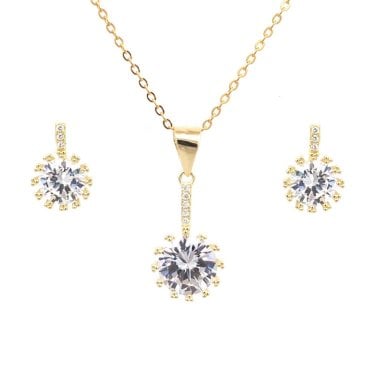 Faith Yellow Gold Sterling Silver CZ Round Drop Necklace & Earrings Set 0.8 x 1.2, 1 x 1.6cm, 16-18"
