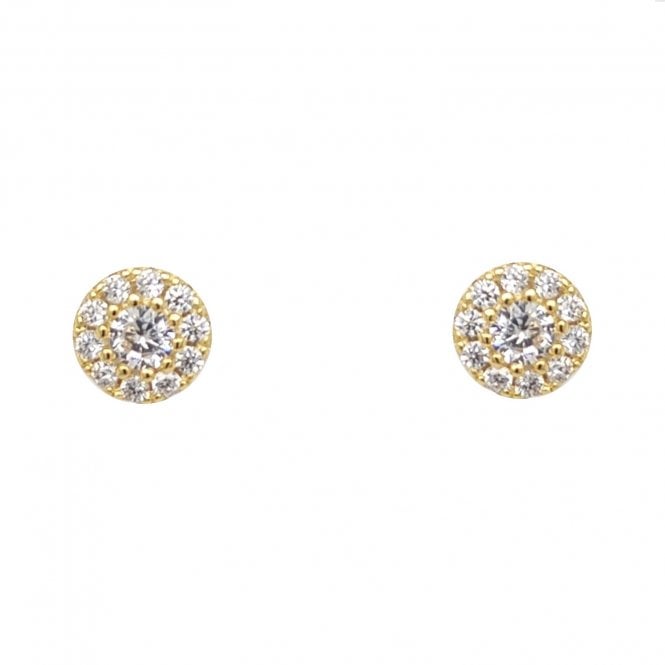 Faith Yellow Gold Sterling Silver  CZ Round Halo Stud Earrings 0.6 x 0.6cm 
