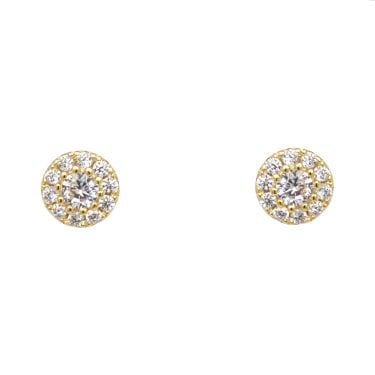 Faith Yellow Gold Sterling Silver CZ Round Halo Stud Earrings 0.6 x 0.6cm 