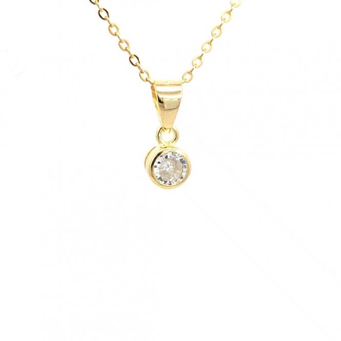 Faith Yellow Gold Sterling Silver  CZ Round Rubover Necklace 0.5 x 0.5cm, 16-18