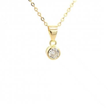 Faith Yellow Gold Sterling Silver CZ Round Rubover Necklace 0.5 x 0.5cm, 16-18"