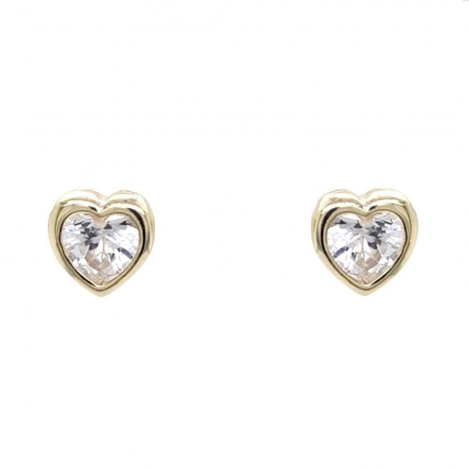 Faith Yellow Gold Sterling Silver  CZ Rubover Heart Stud Earrings 0.6 x 0.7cm