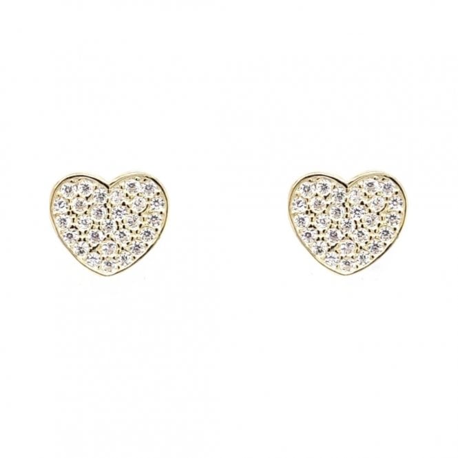 Faith Yellow Gold Sterling Silver  CZ Rubover Heart Stud Earrings 0.9 x 0.8cm