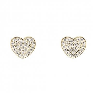 Faith Yellow Gold Sterling Silver CZ Rubover Heart Stud Earrings 0.9 x 0.8cm