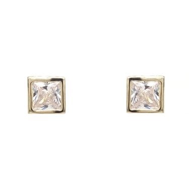 Faith Yellow Gold Sterling Silver CZ Rubover Princess Cut Stud Earrings 0.5 x 0.5cm 