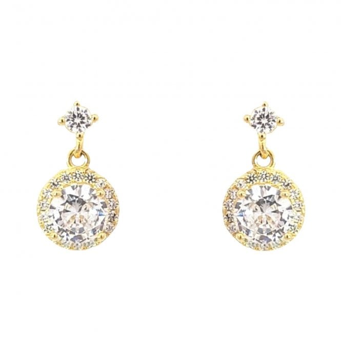 Faith Yellow Gold Sterling Silver  CZ Stud with Round Halo Drop Earrings 0.8 x 1.4cm