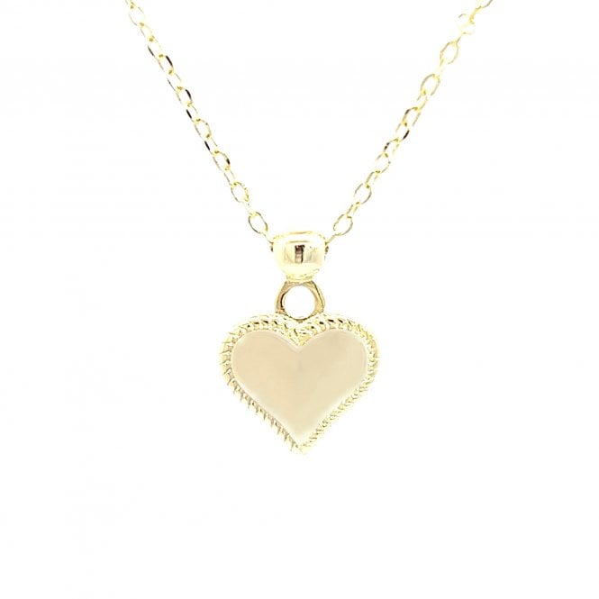 Faith Yellow Gold Sterling Silver  Engravable Heart with Beaded Edge Necklace 1.1 x 1.2cm, 16-18