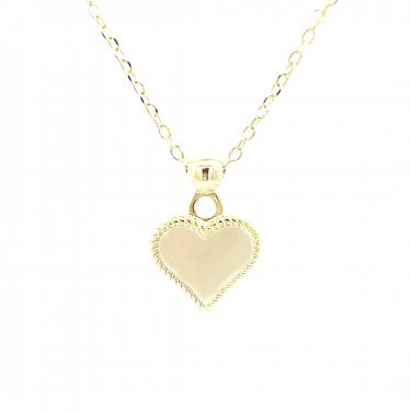 Faith Yellow Gold Sterling Silver Engravable Heart with Beaded Edge Necklace 1.1 x 1.2cm, 16-18"